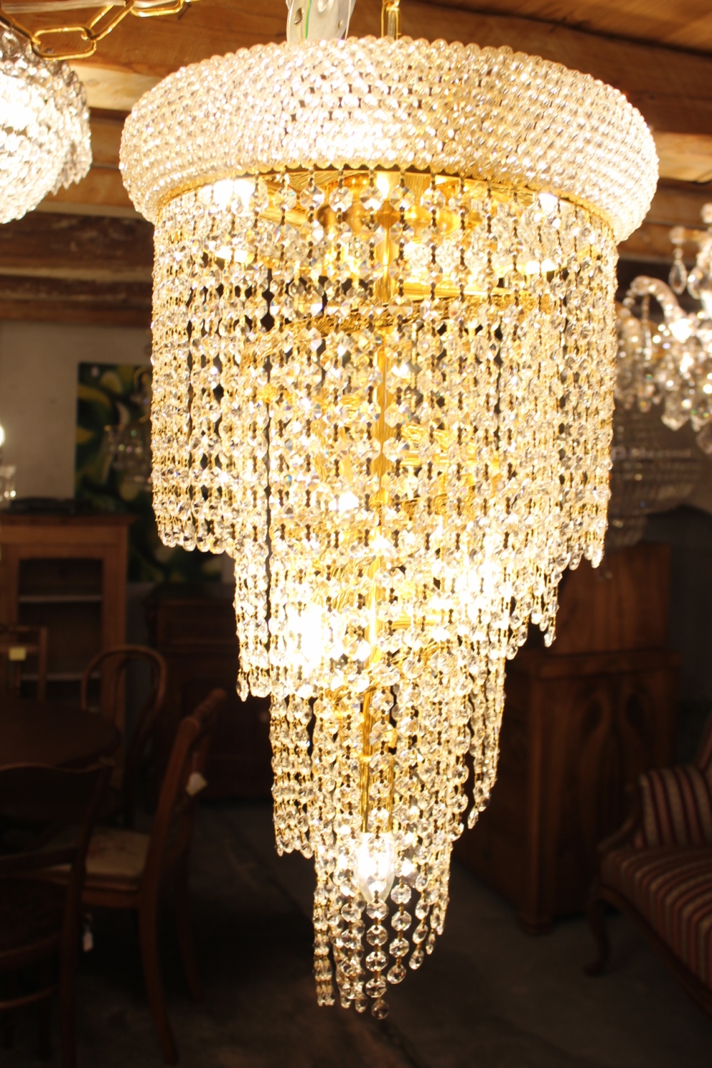 Kronleuchter Bleikristall / Lüster Gold 66 cm+ Kette, 8 Lichter